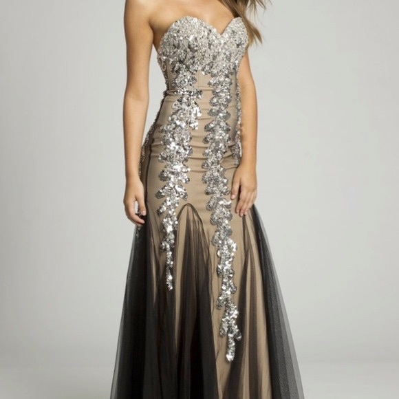 Jovani Black & Nude Prom Dress with Silver Sequins - Picture 4 of 6